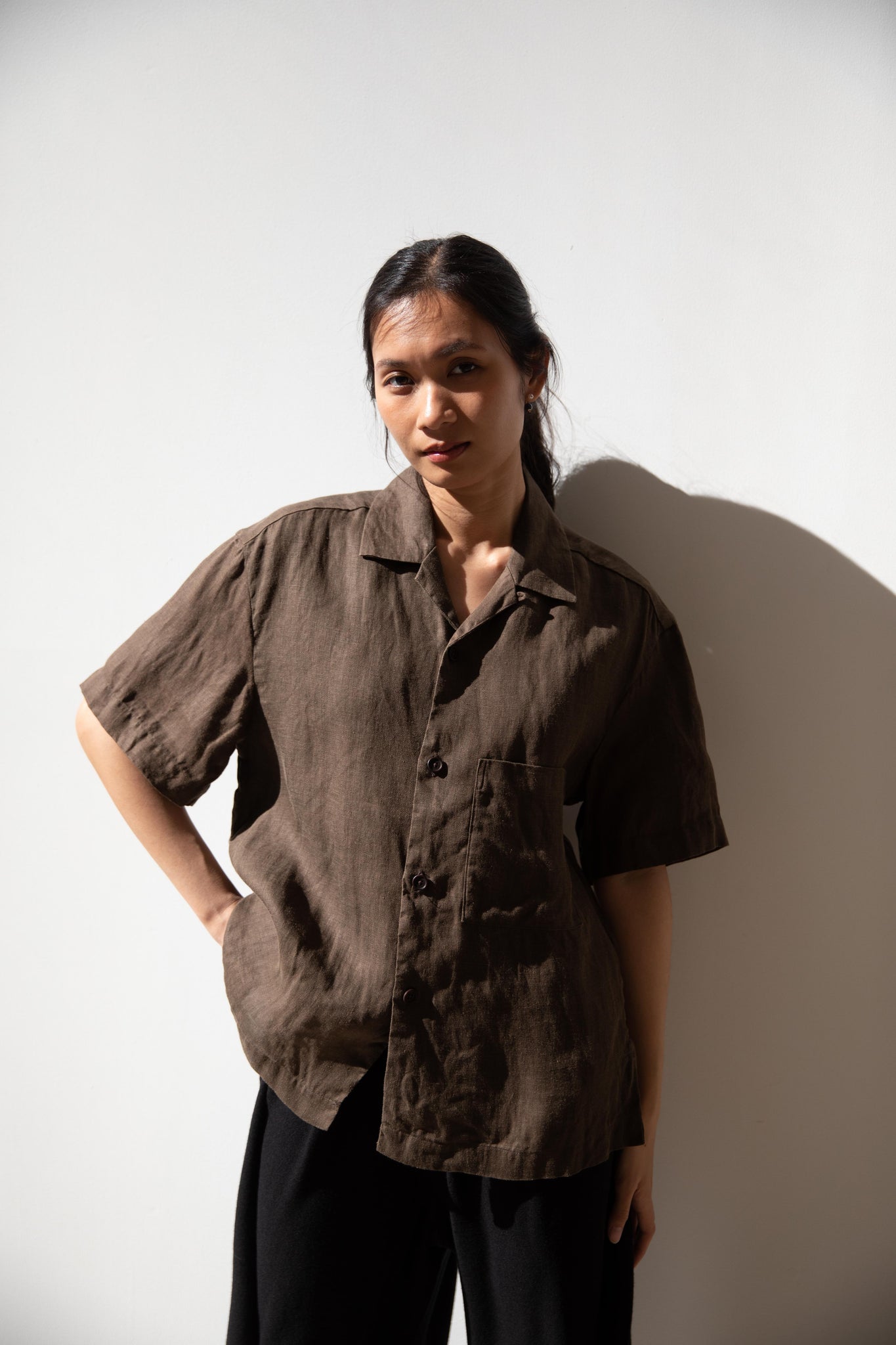 Evan kinori リネンシャツ rennes — Evan Kinori | Short Sleeve Shirt in Dark Olive