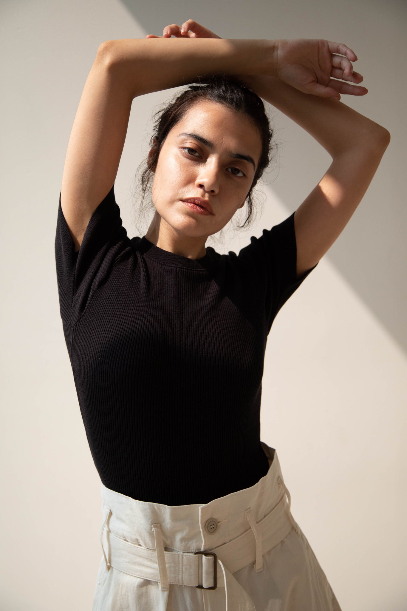 Old Man's Tailor | Ribbed Knit Half Sleeve Top in Black