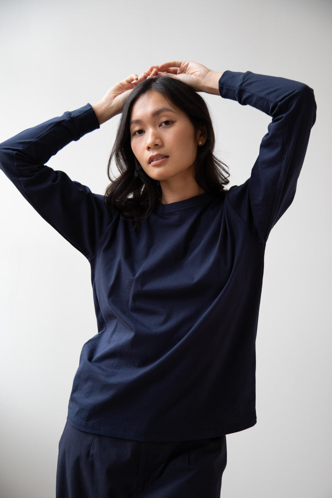 Armen | Cotton Jersey Crew Neck in Navy