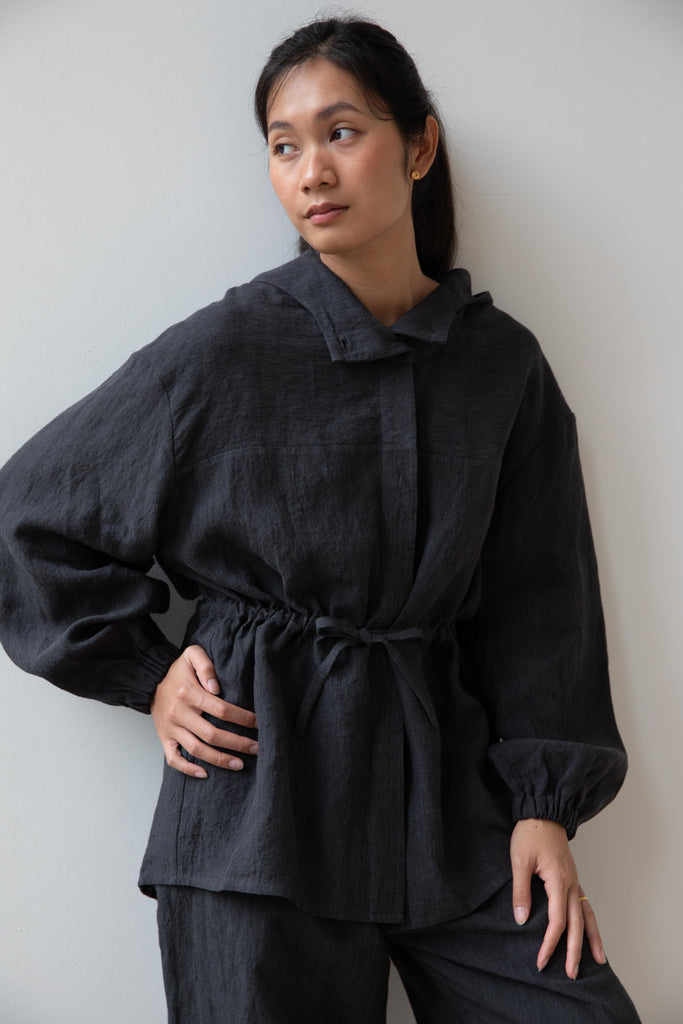 Cawley | Irish Linen Mona Parka Shirt in Steel