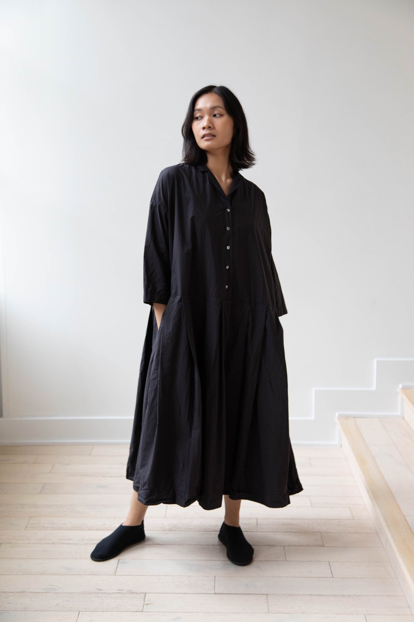 rennes Album di Famiglia | Pleated Collar Dress TC in Black rennes Album di Famiglia | Pleated Collar Dress TC in Black