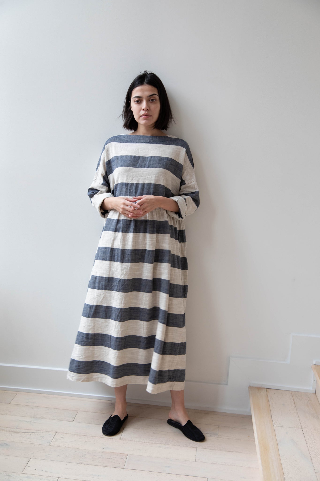 Ichi Antiquités | Stripe Dress in Navy & Natural