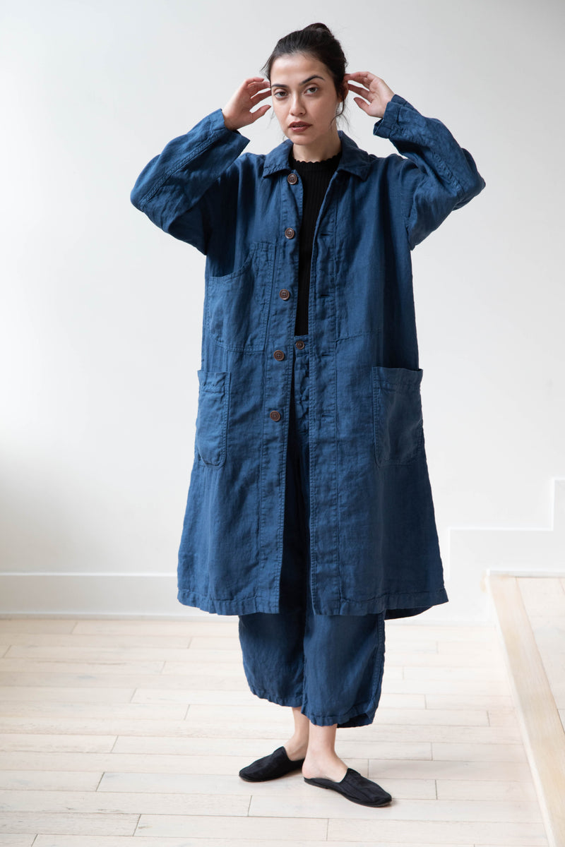 rennes — Armen | Work Coat in Blue Twill Linen