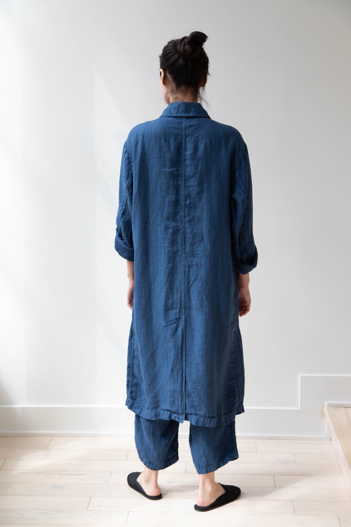 Armen | Work Coat in Blue Twill Linen