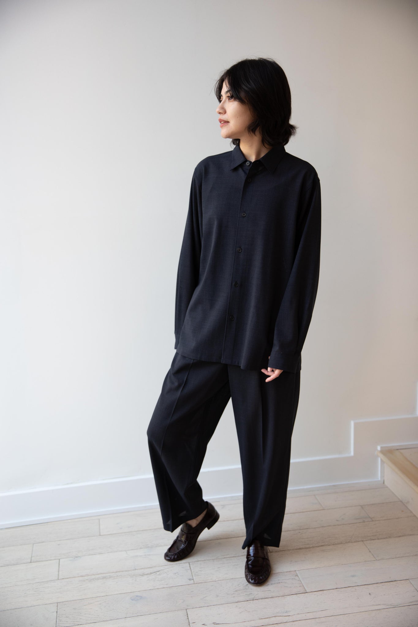 rennes — Aton | Loose Fit Shirt in Navy Tropical Wool