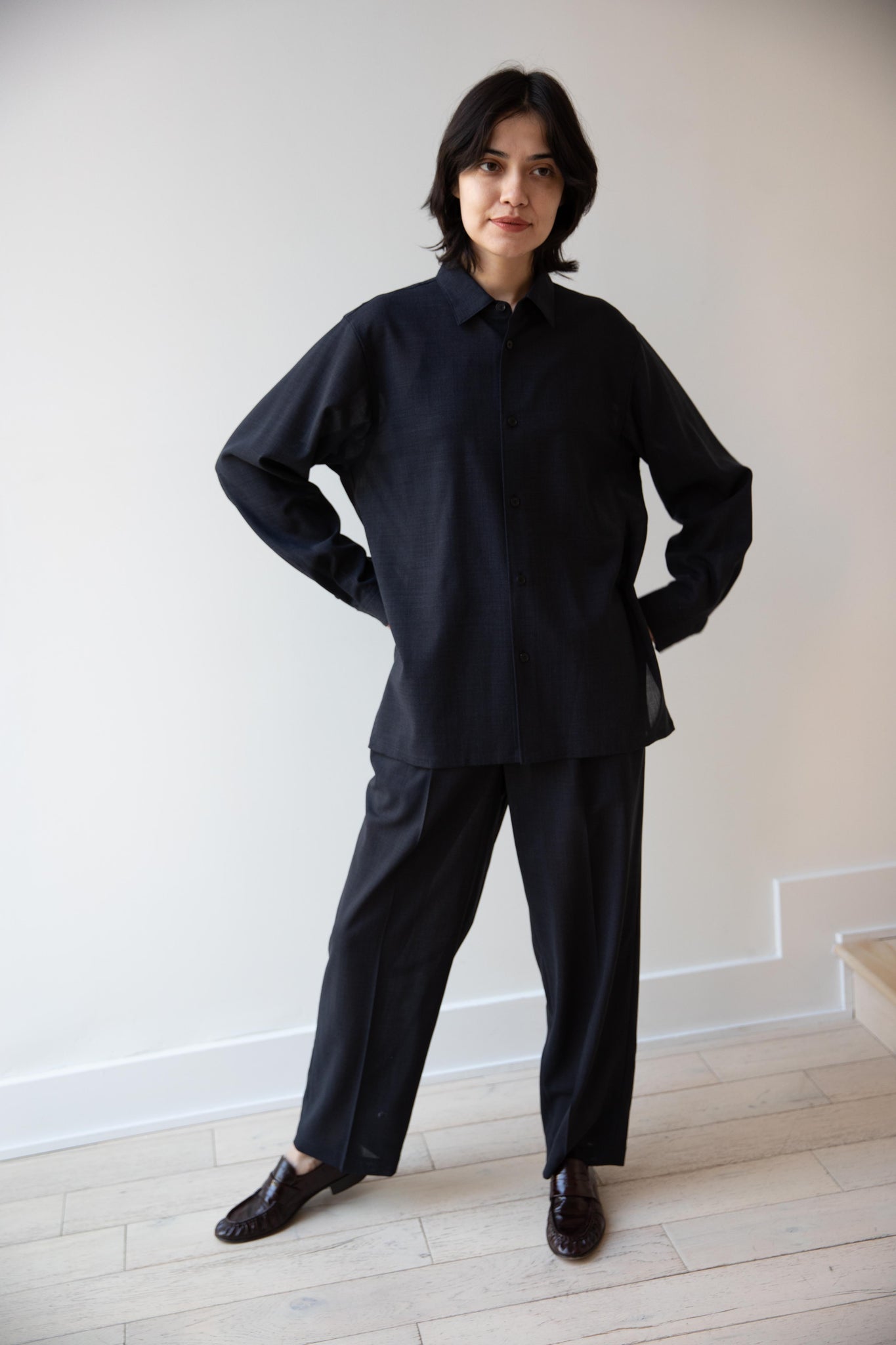 rennes — Aton | Loose Fit Shirt in Navy Tropical Wool
