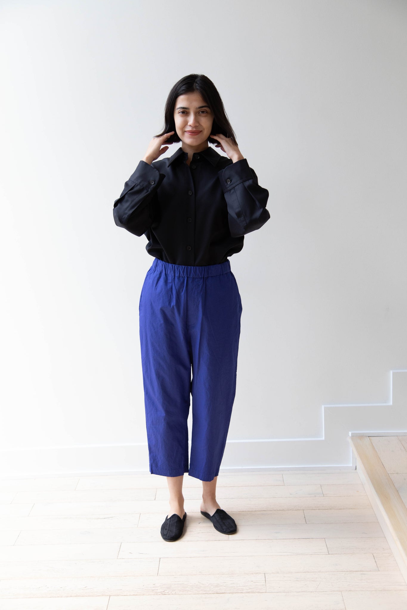 Old Man's Tailor | Garment Dyed Tapered Trousers in Blue
