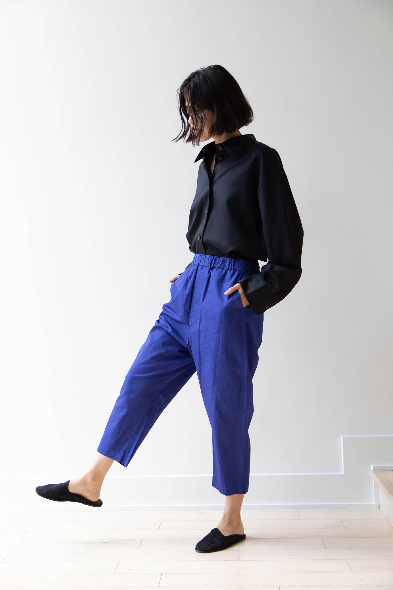 Old Man's Tailor | Garment Dyed Tapered Trousers in Blue