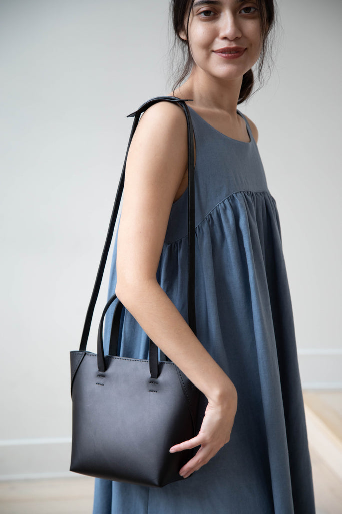 Melete Asis Small Tote with Shoulder Strap in Matte Black