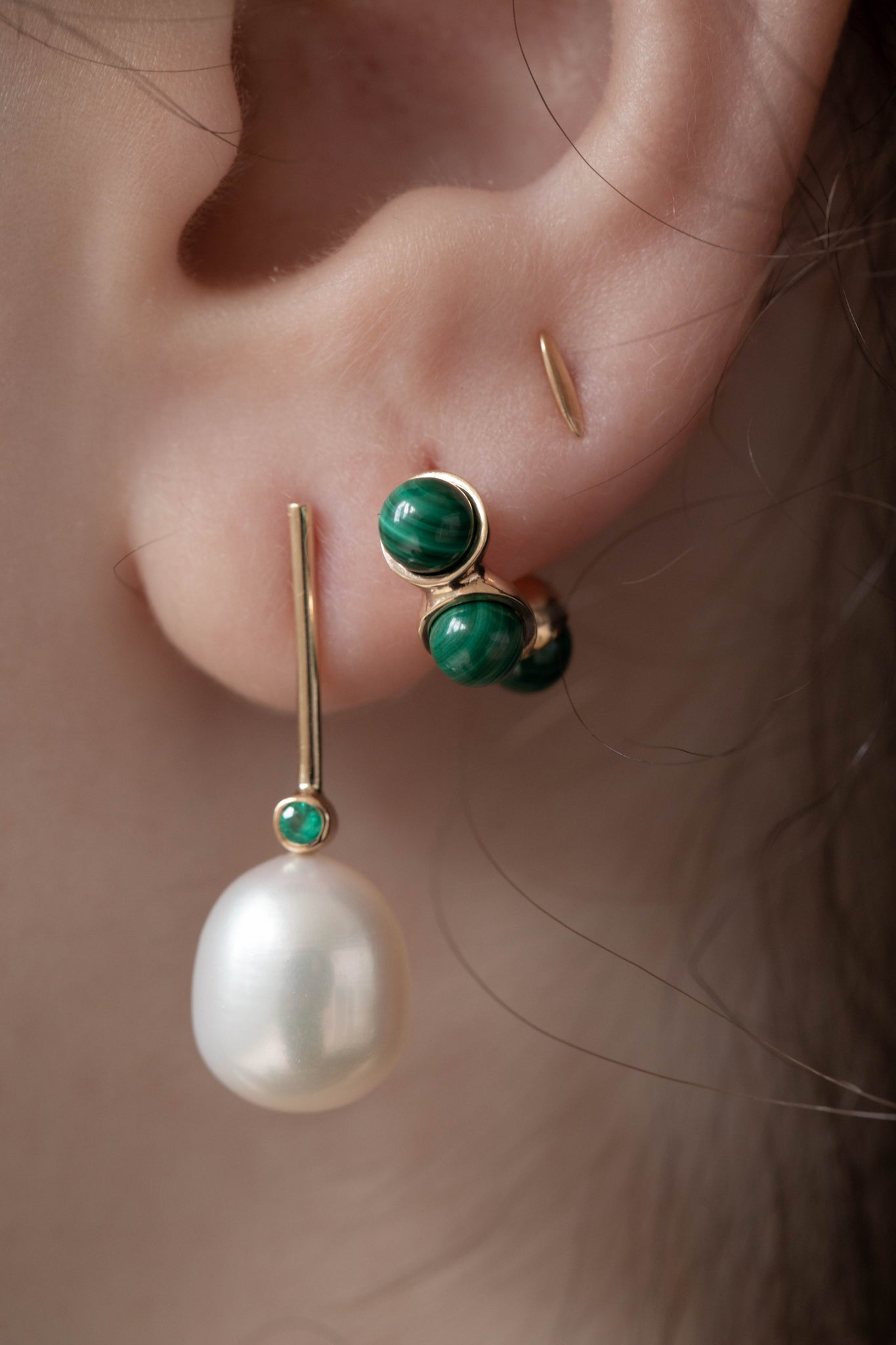 Quarry | Syan Earrings in Gold & Malachite