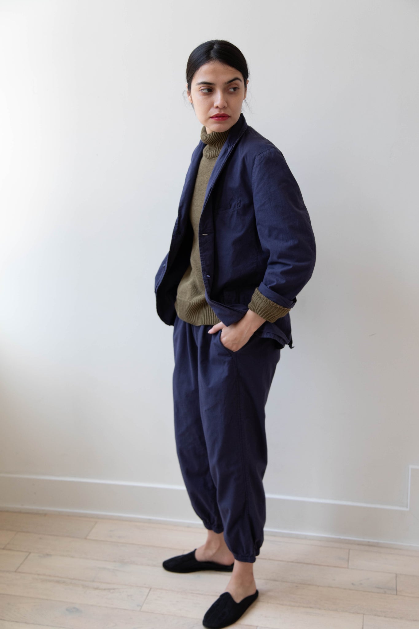Vas-y Lentement | Tailored Cotton Jacket in Washed Navy