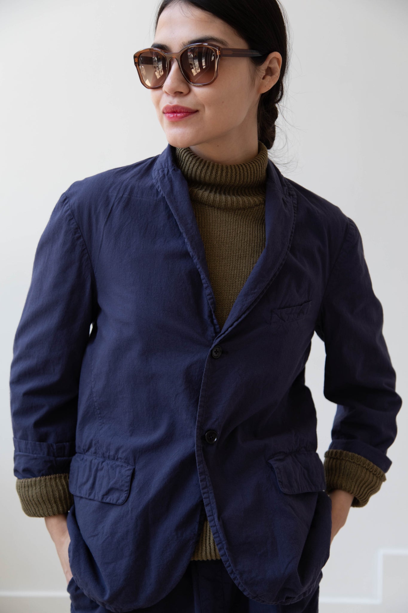 Vas-y Lentement | Tailored Cotton Jacket in Washed Navy