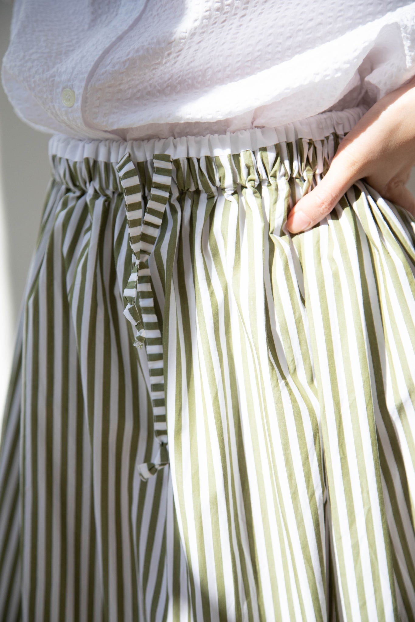 Gallego Desportes | Gather Skirt in Green Stripes