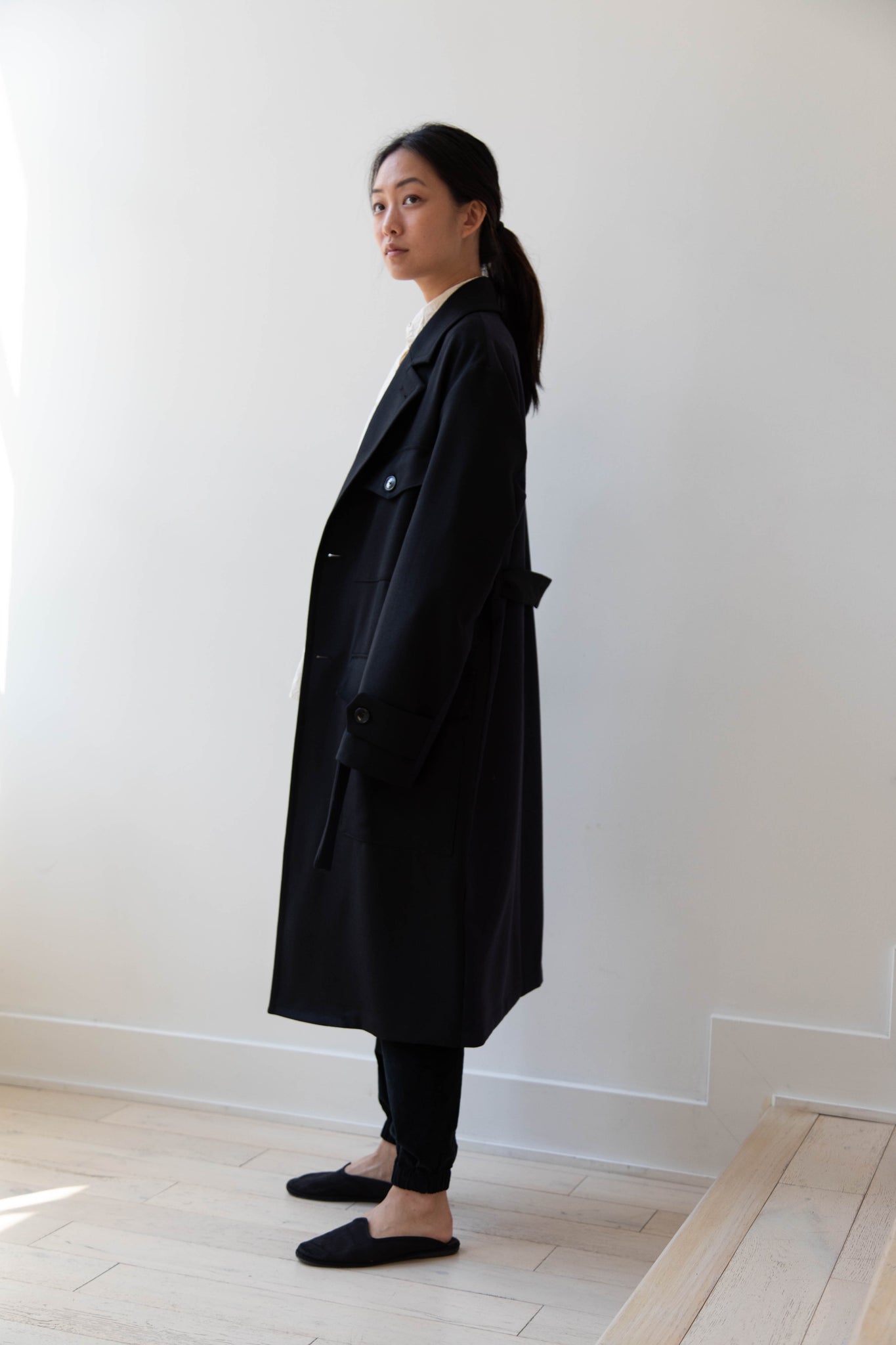 Barena Venezia Zanette Wool Coat in Black & Navy