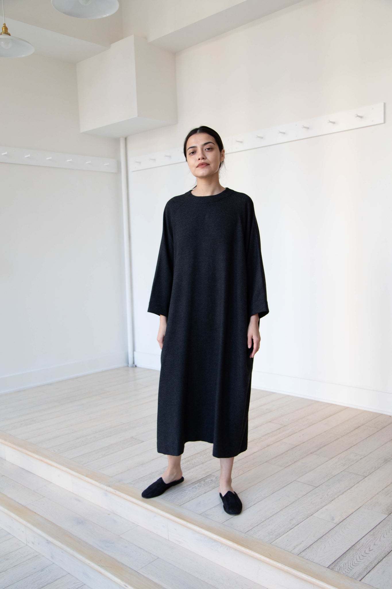 Arts & Science Raglan Sleeve Charcoal Cashmere Silk Dress