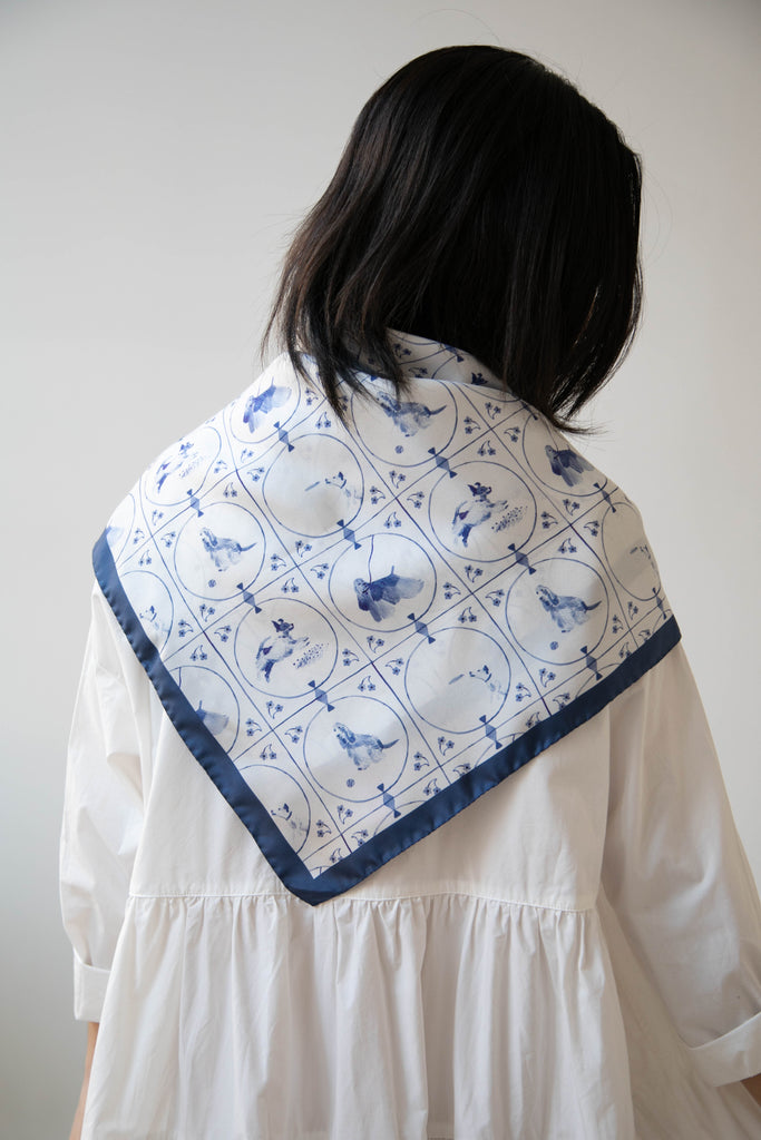 Lettie Briggs Delft Tile Pups Silk Scarf