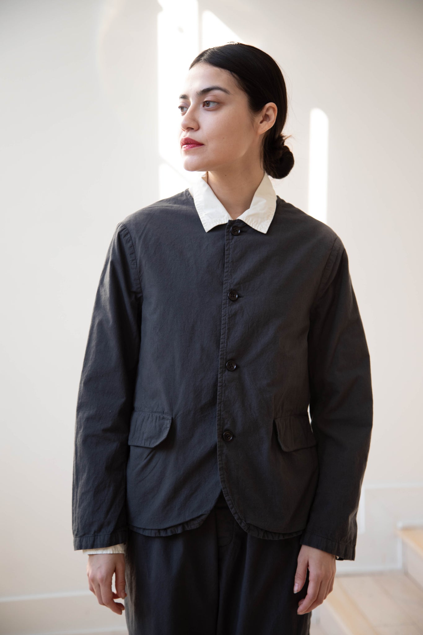 Vas-y Lentement | Collarless Jacket in Washed Black