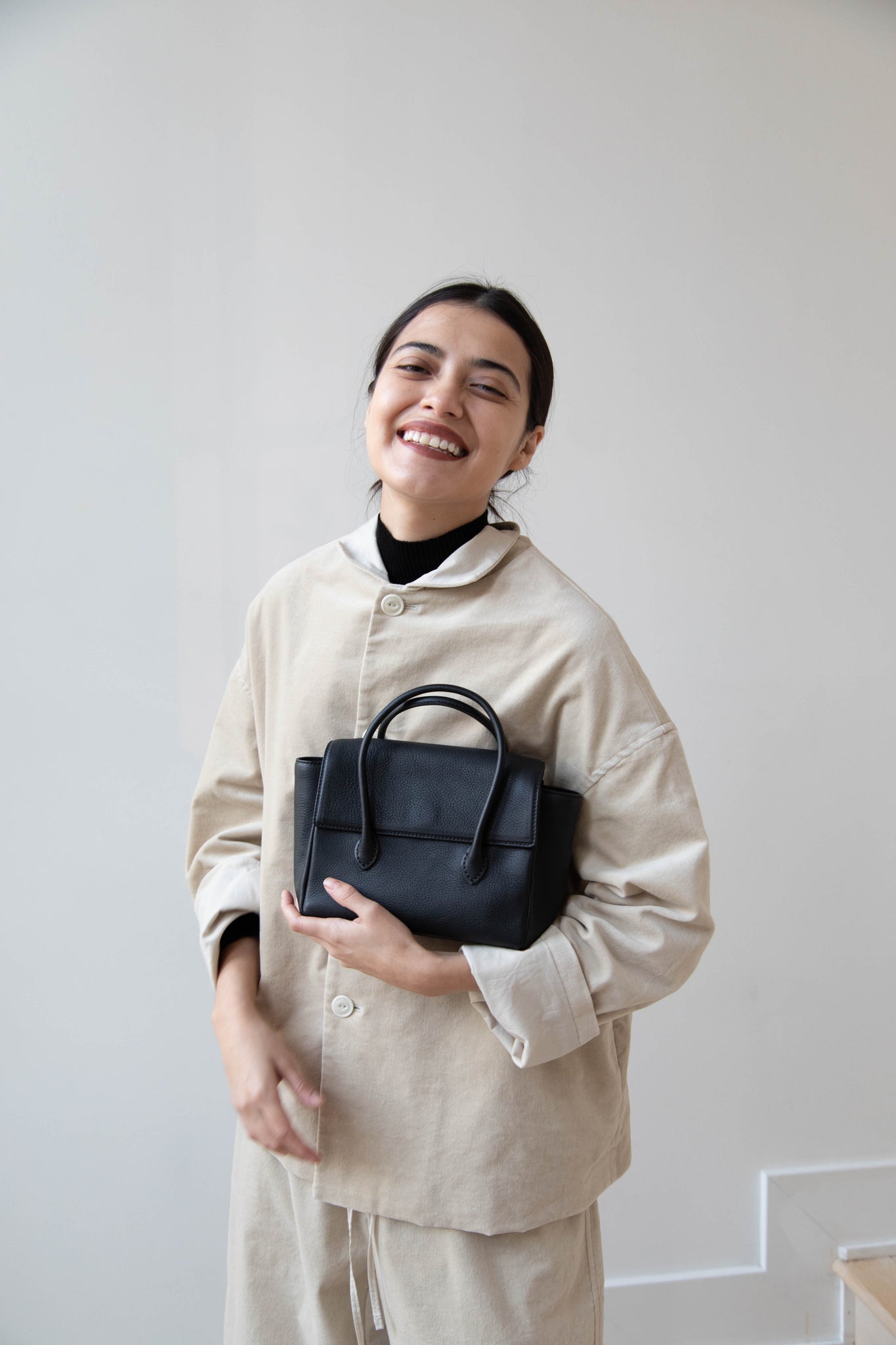 Arts & Science Stitch Flap Mini Bag in Black Leather