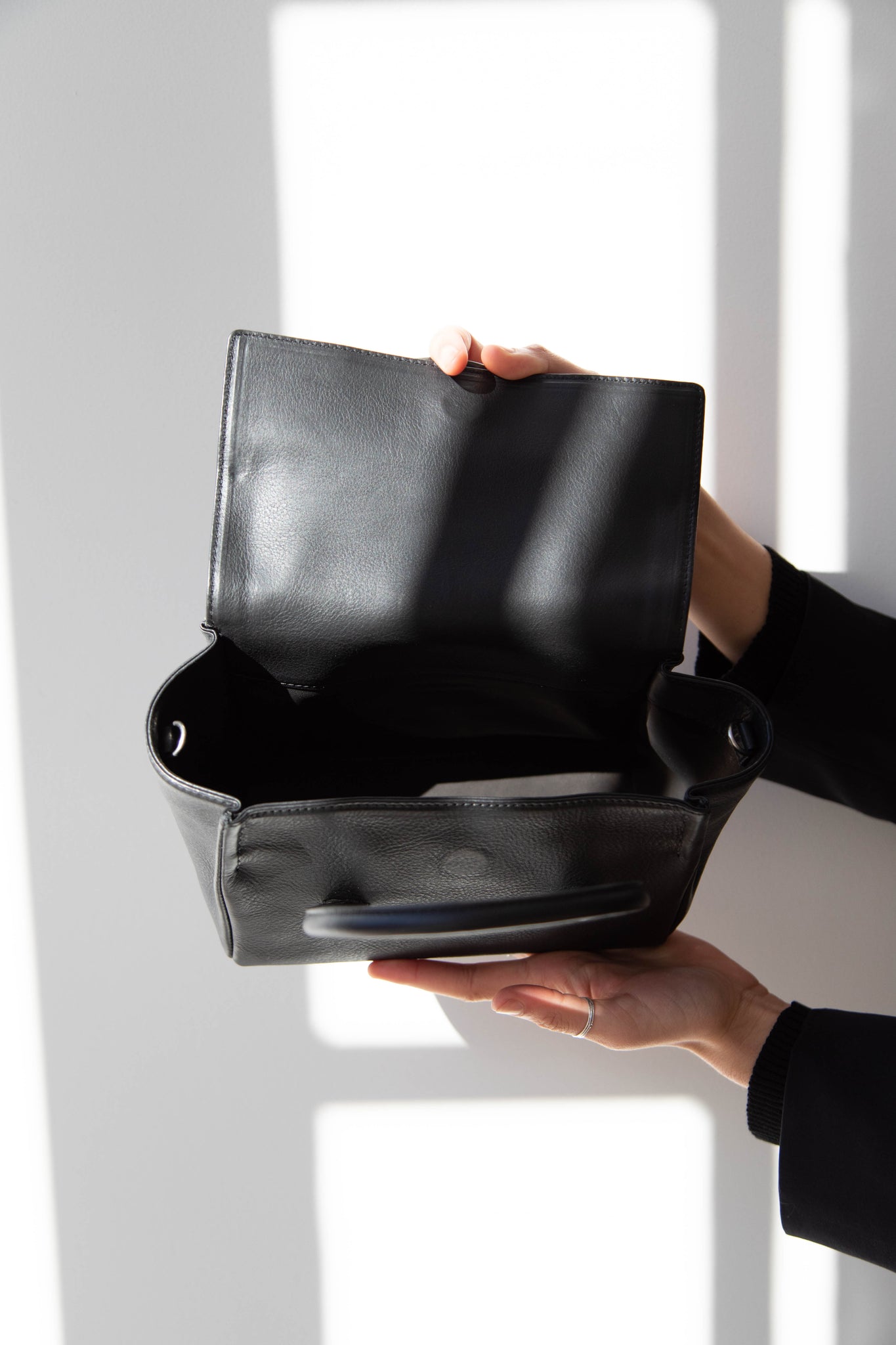 rennes — Arts & Science Stitch Flap Mini Bag in Black Leather