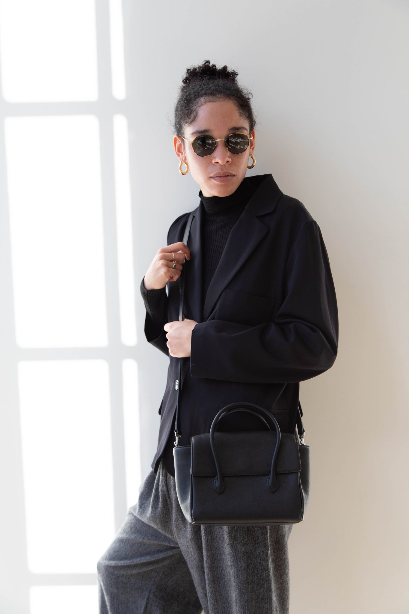Arts & Science Stitch Flap Mini Bag in Black Leather
