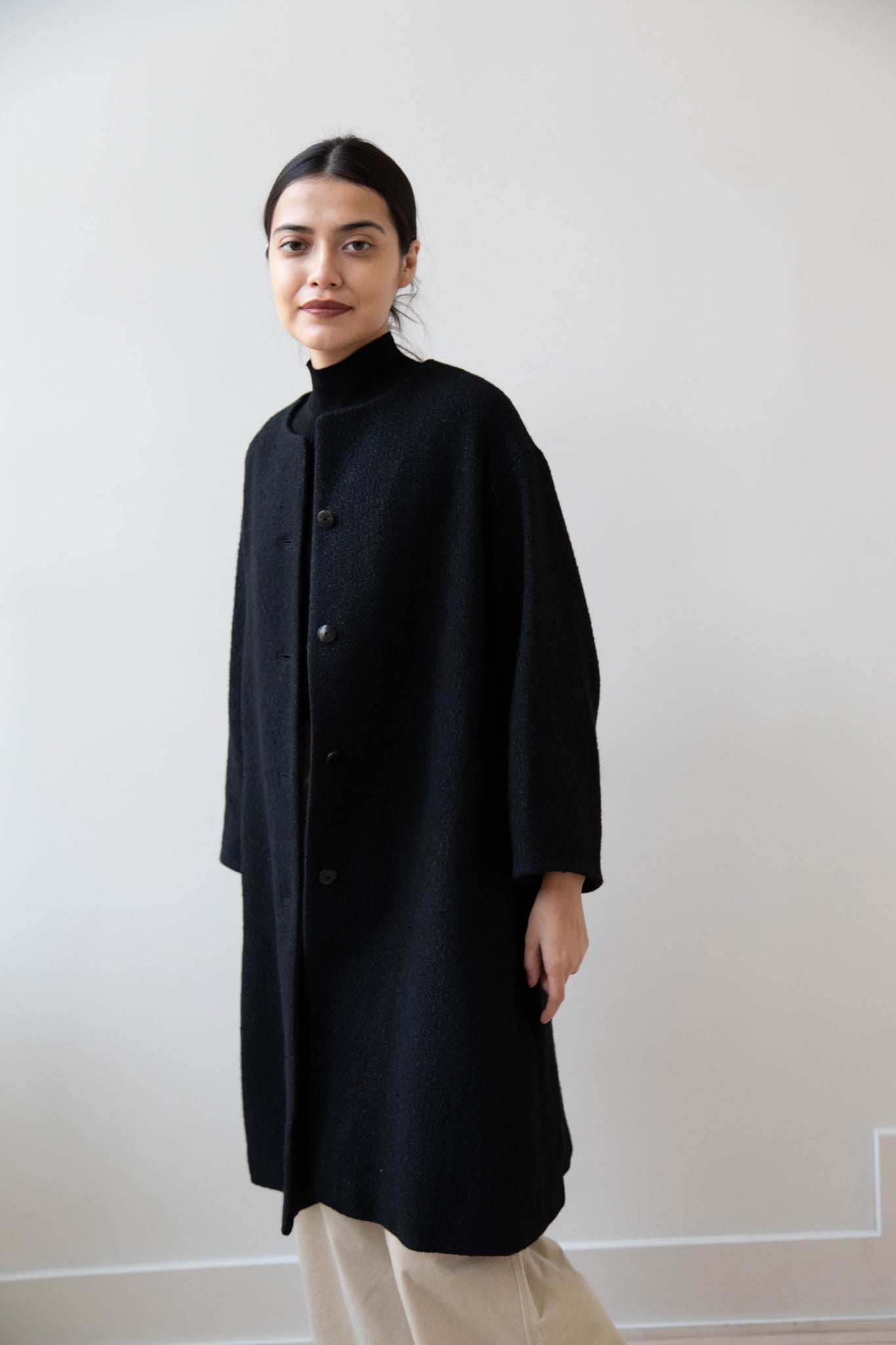 Arts & Science Boxy Washi & Wool Coat in Black