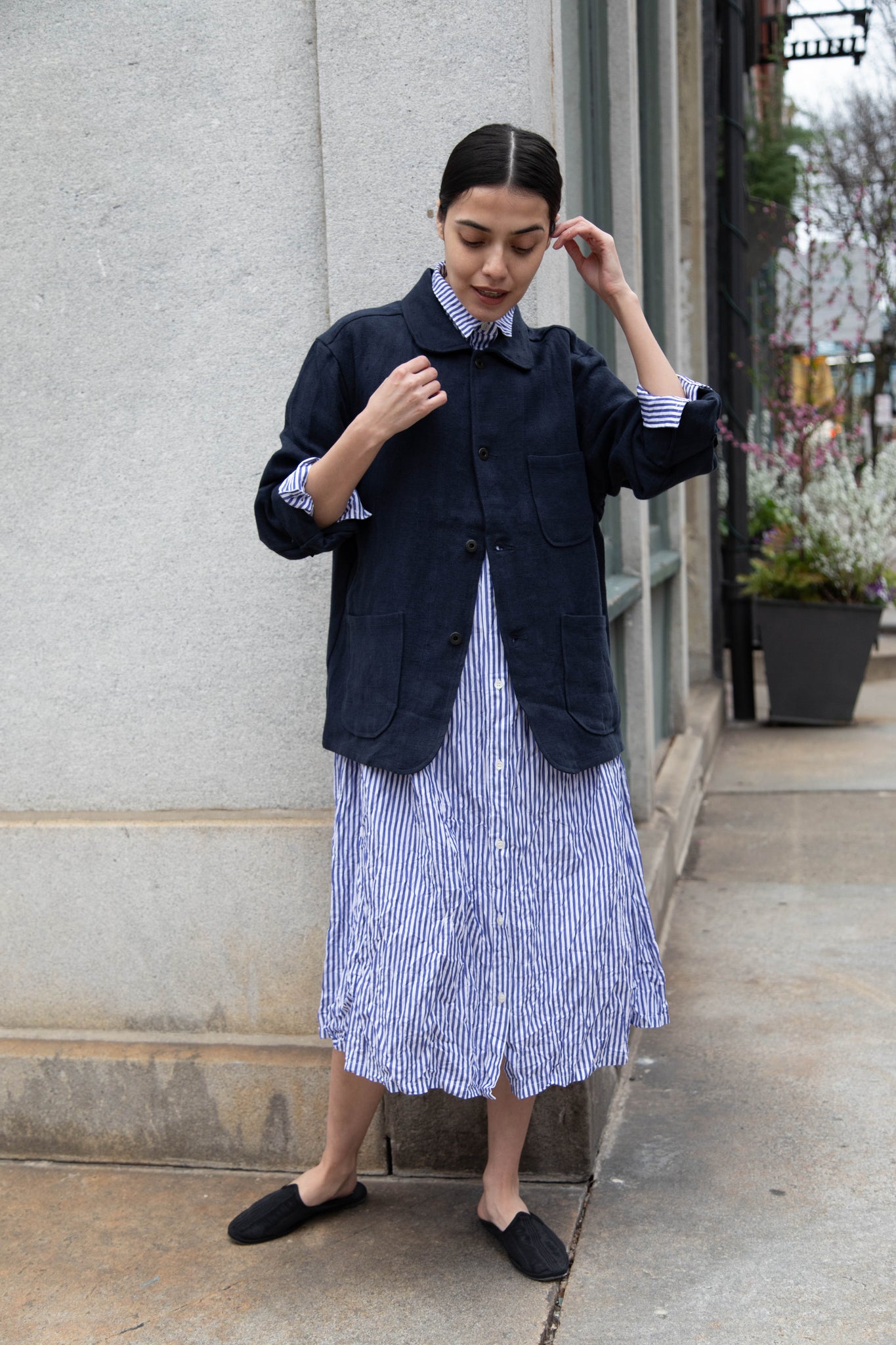 rennes — Evan Kinori | Three Pocket Jacket in Navy Butcher Linen