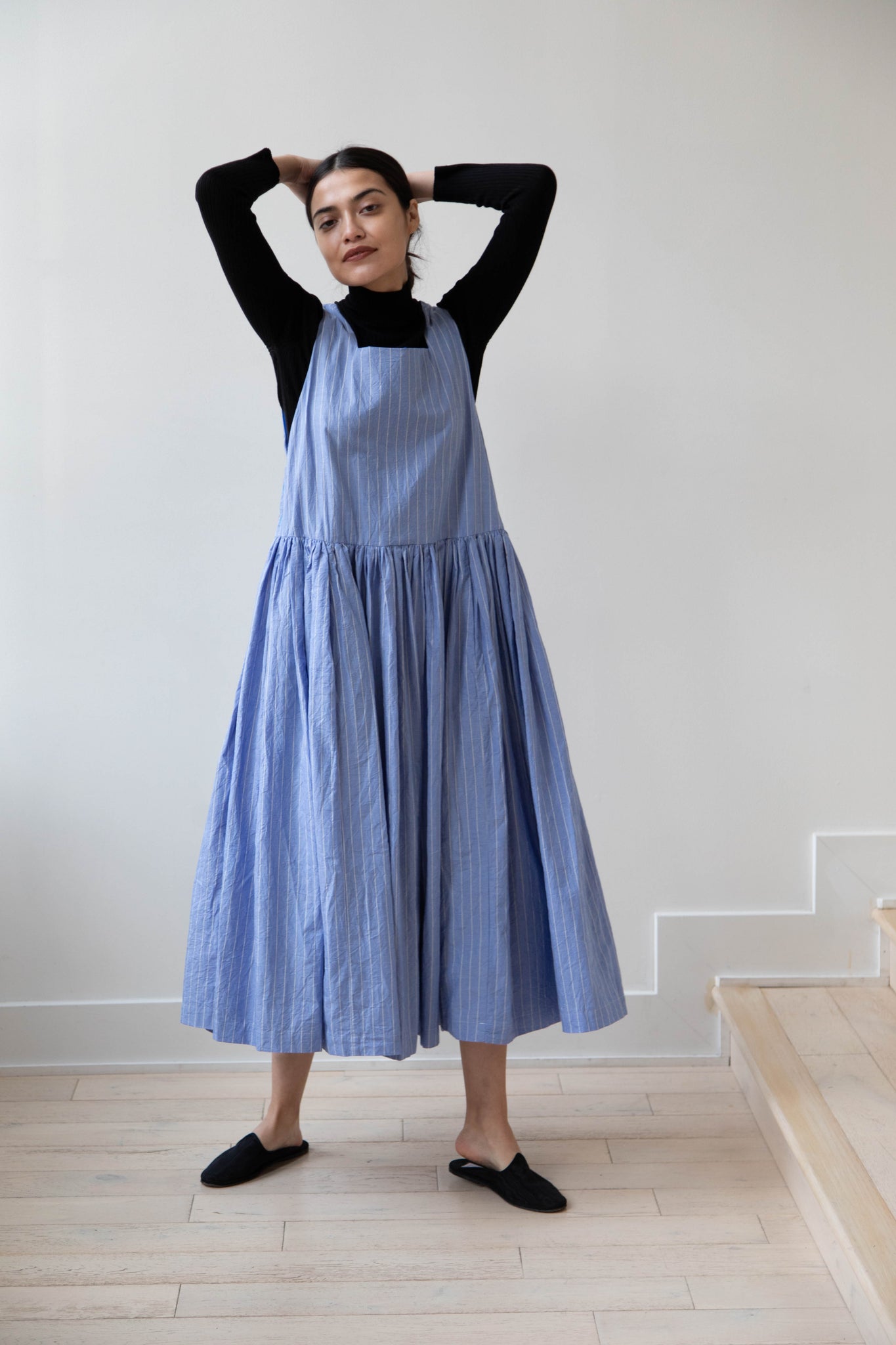 Veritecoeur Apron Dress in Blue Stripe