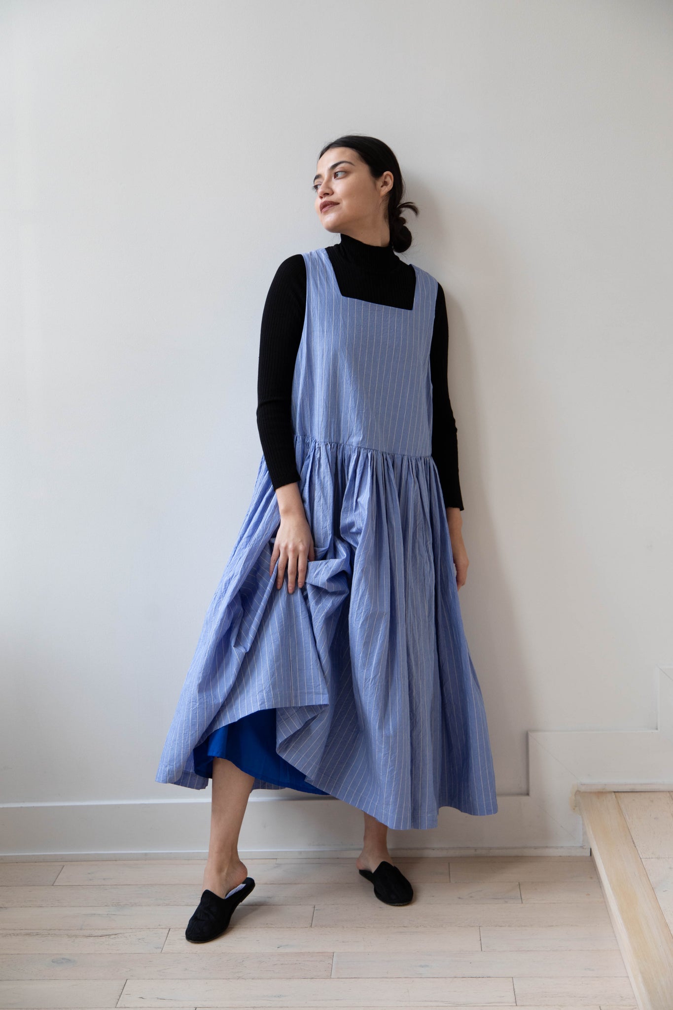 Veritecoeur Apron Dress in Blue Stripe