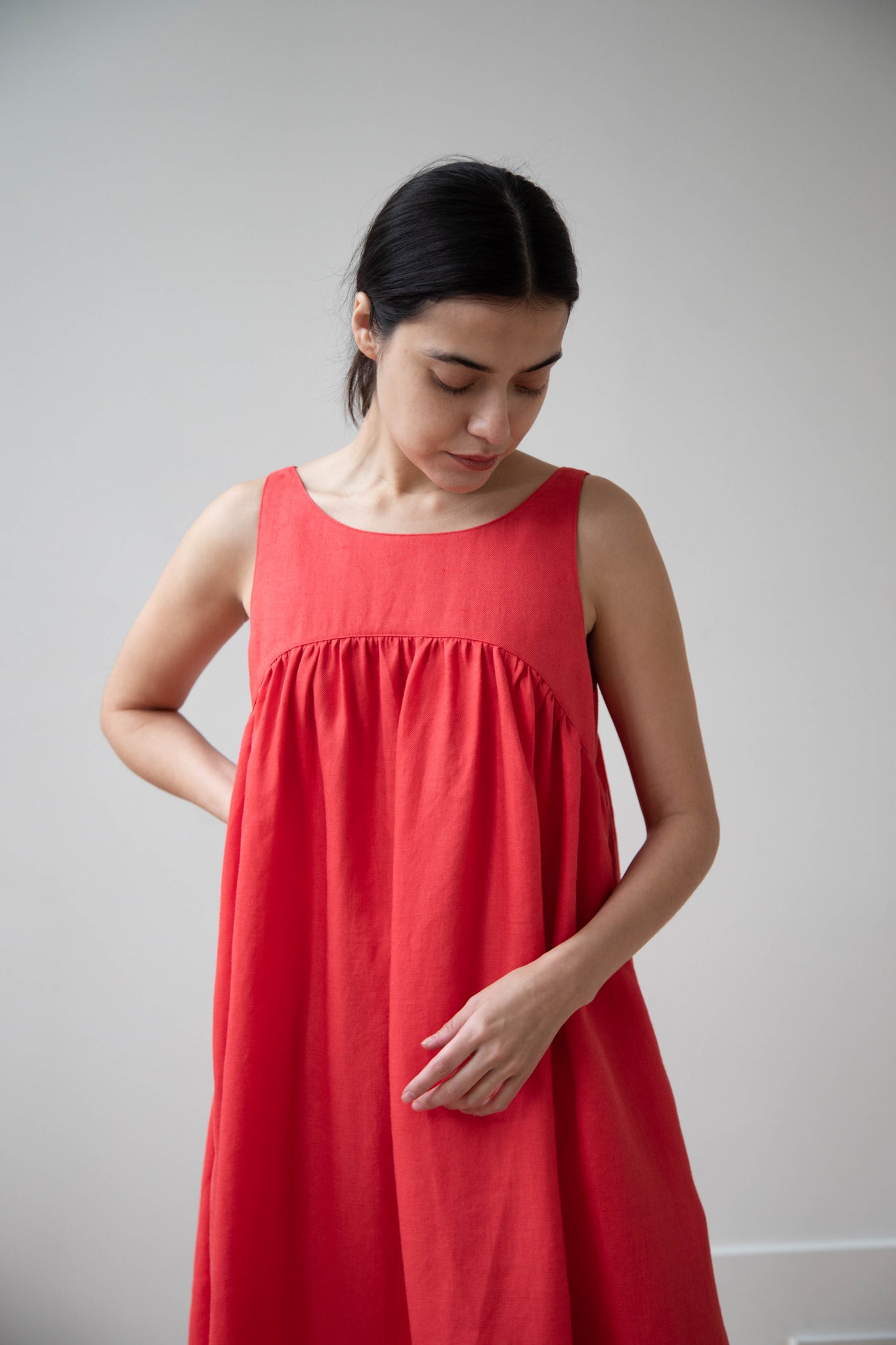 The Loom Linen Empire Dress in Red Linen