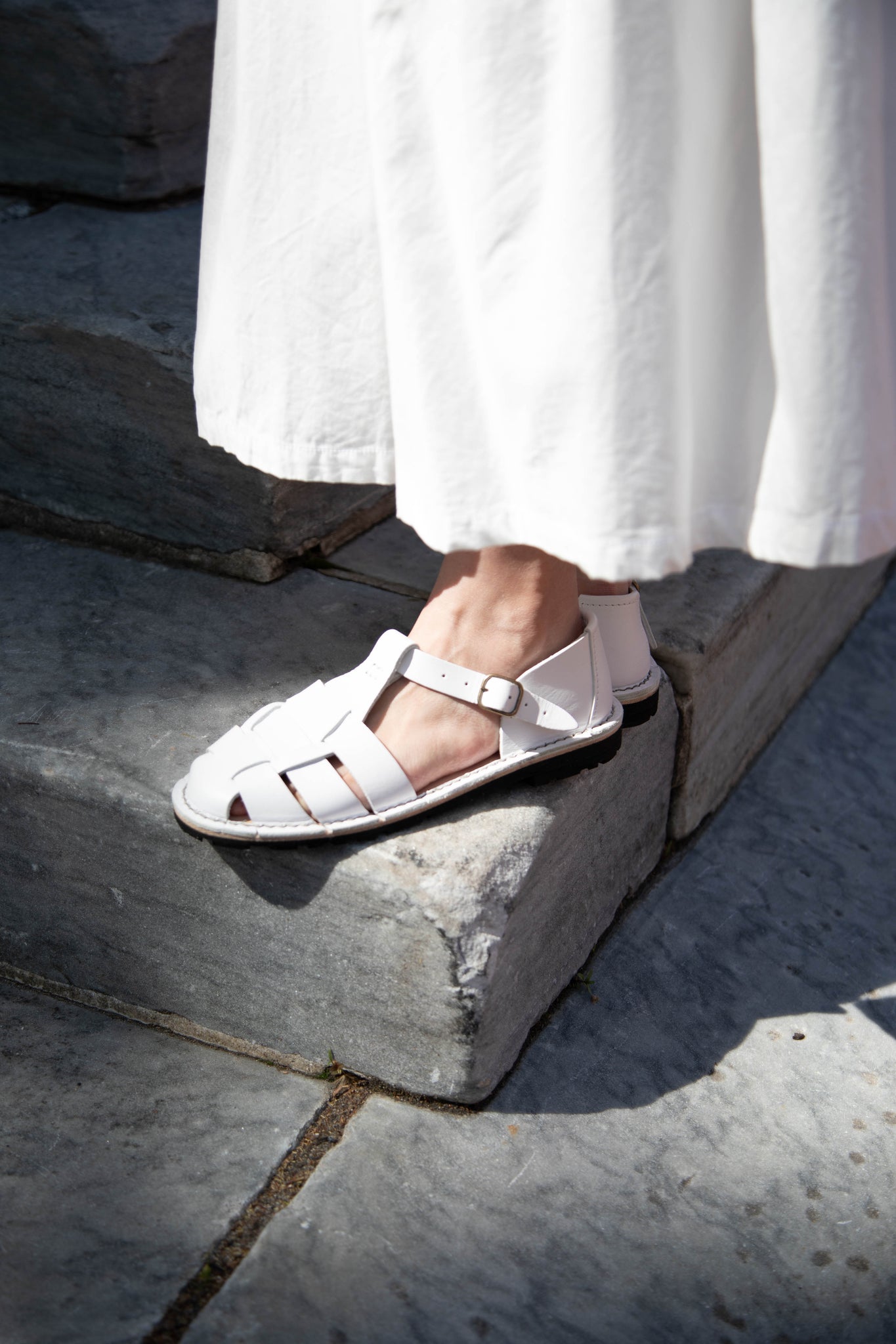 Steve Mono Sandals in White Leather