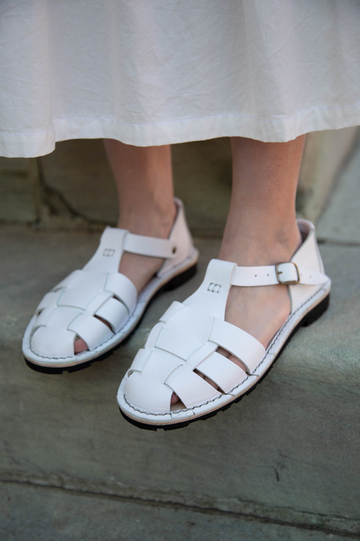 Steve Mono Sandals in White Leather