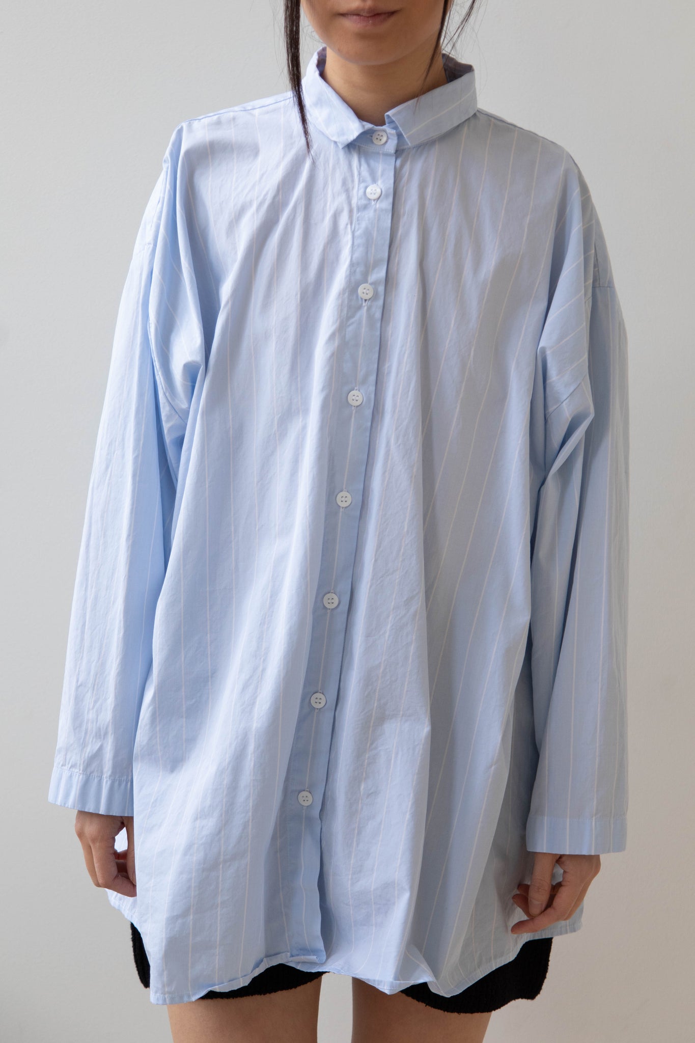Bergfabel Long Overshirt in Light Blue Stripe