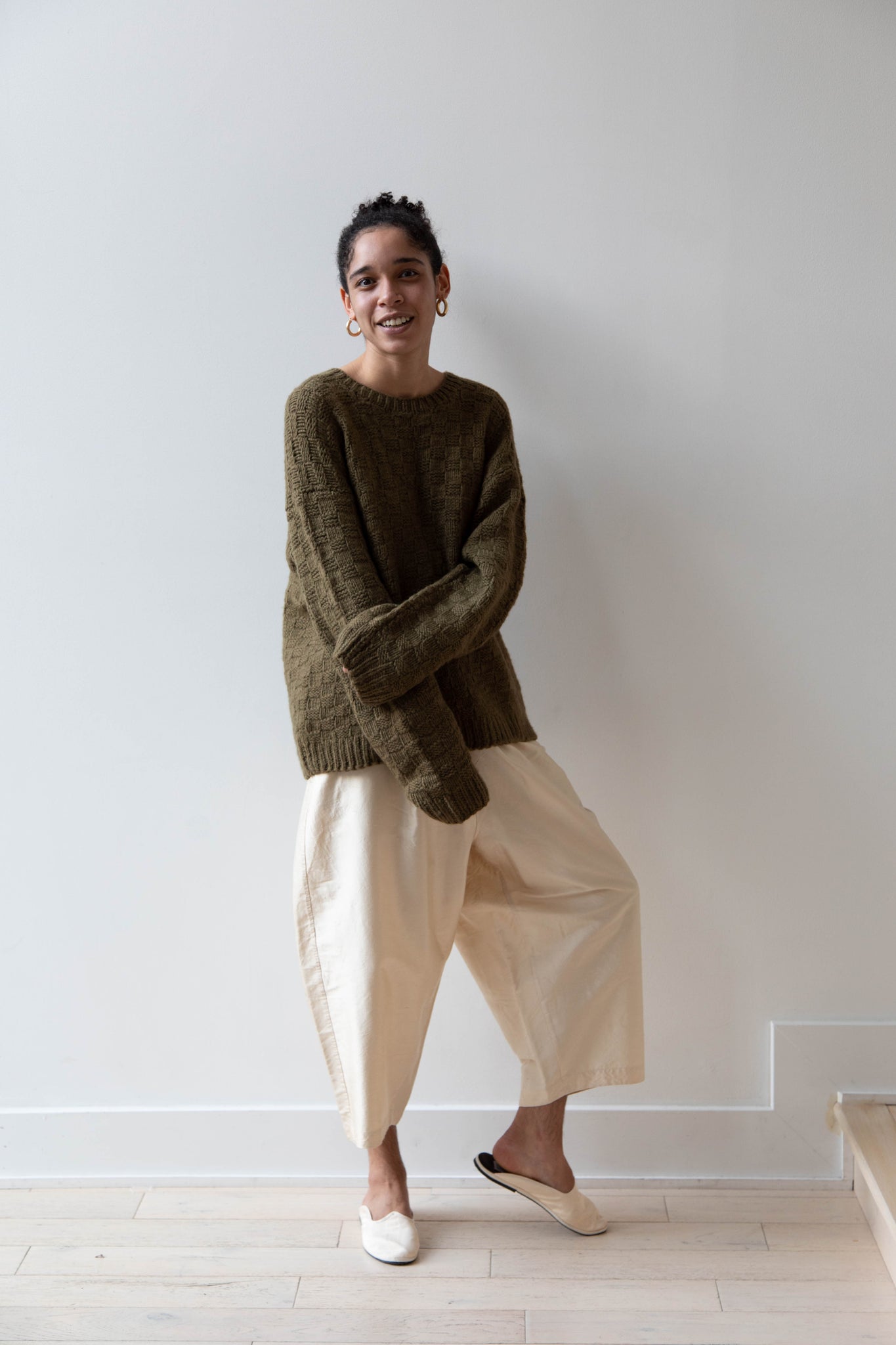 Runaway Bicycle Bess Hand Knit Sweater in Olive