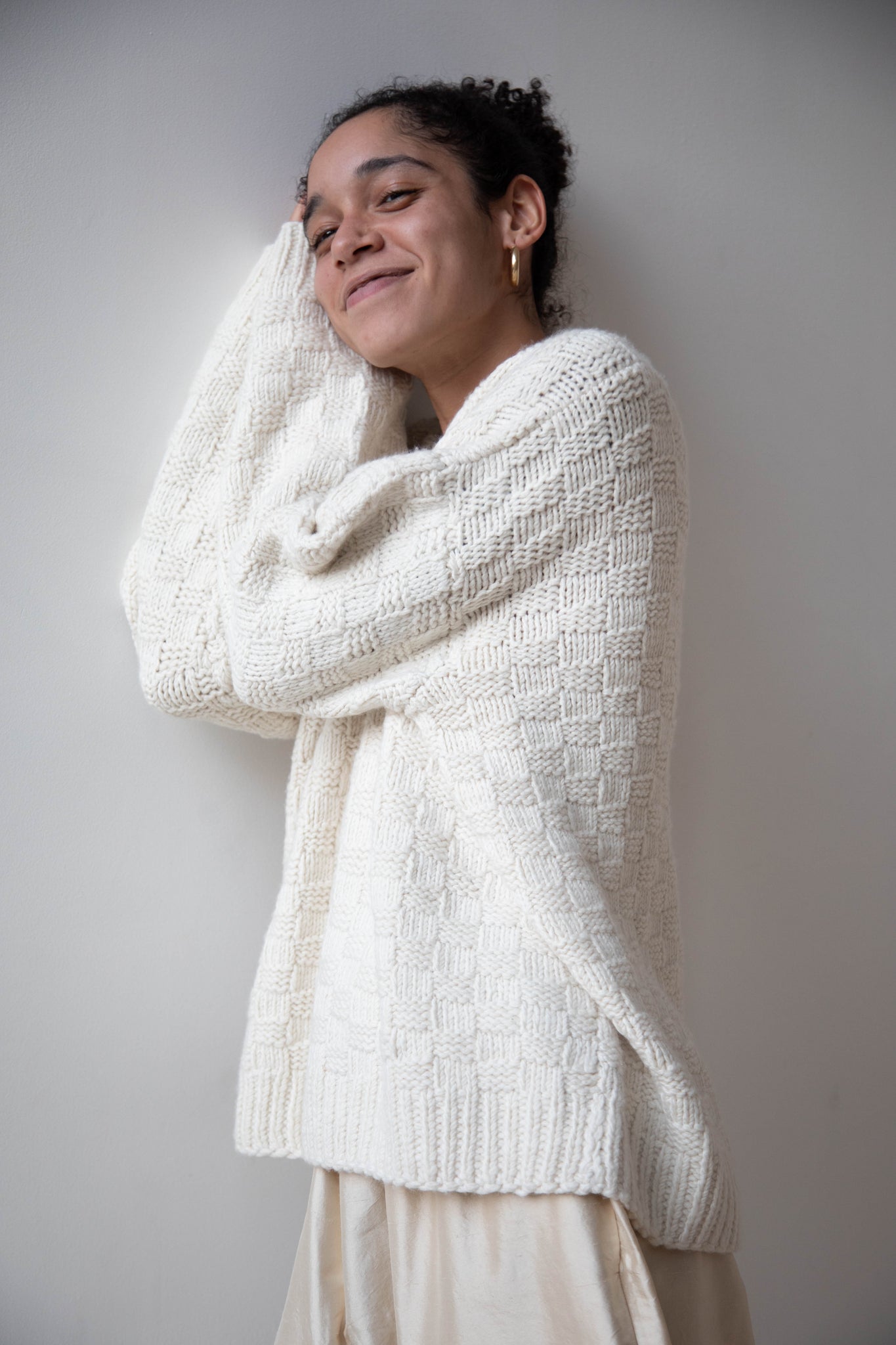 Runaway Bicycle Bess Hand Knit Sweater in Off White