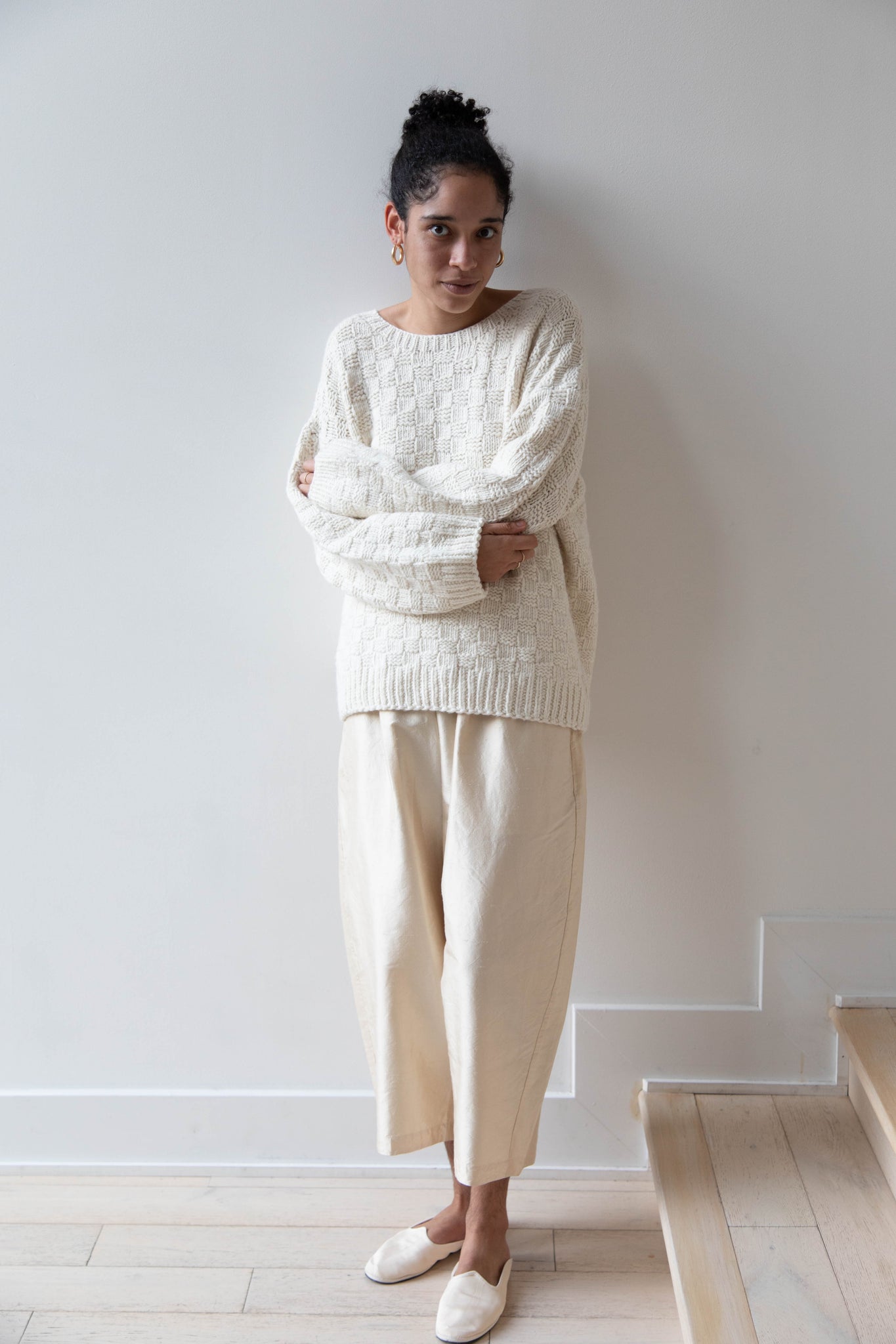 Runaway Bicycle Bess Hand Knit Sweater in Off White
