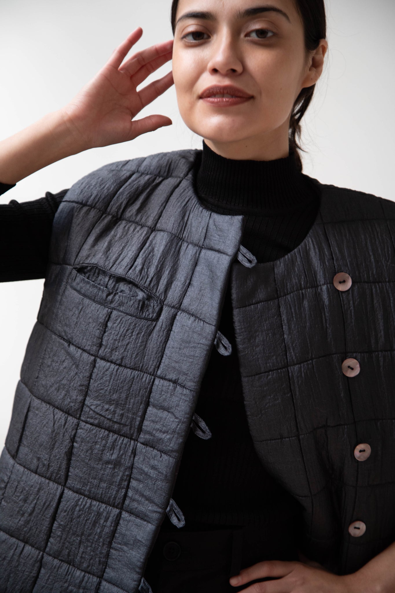 rennes — Anaak Ledha Quilted Vest in Sulphur Tussar Silk