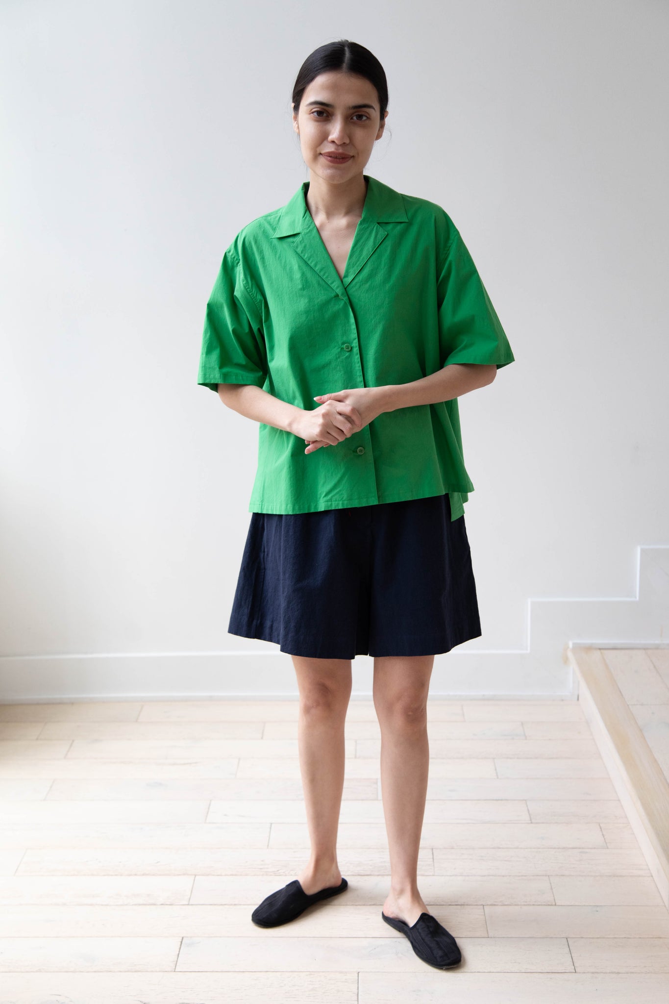 Sayaka Davis | Open Collar Shirt in Apple Green