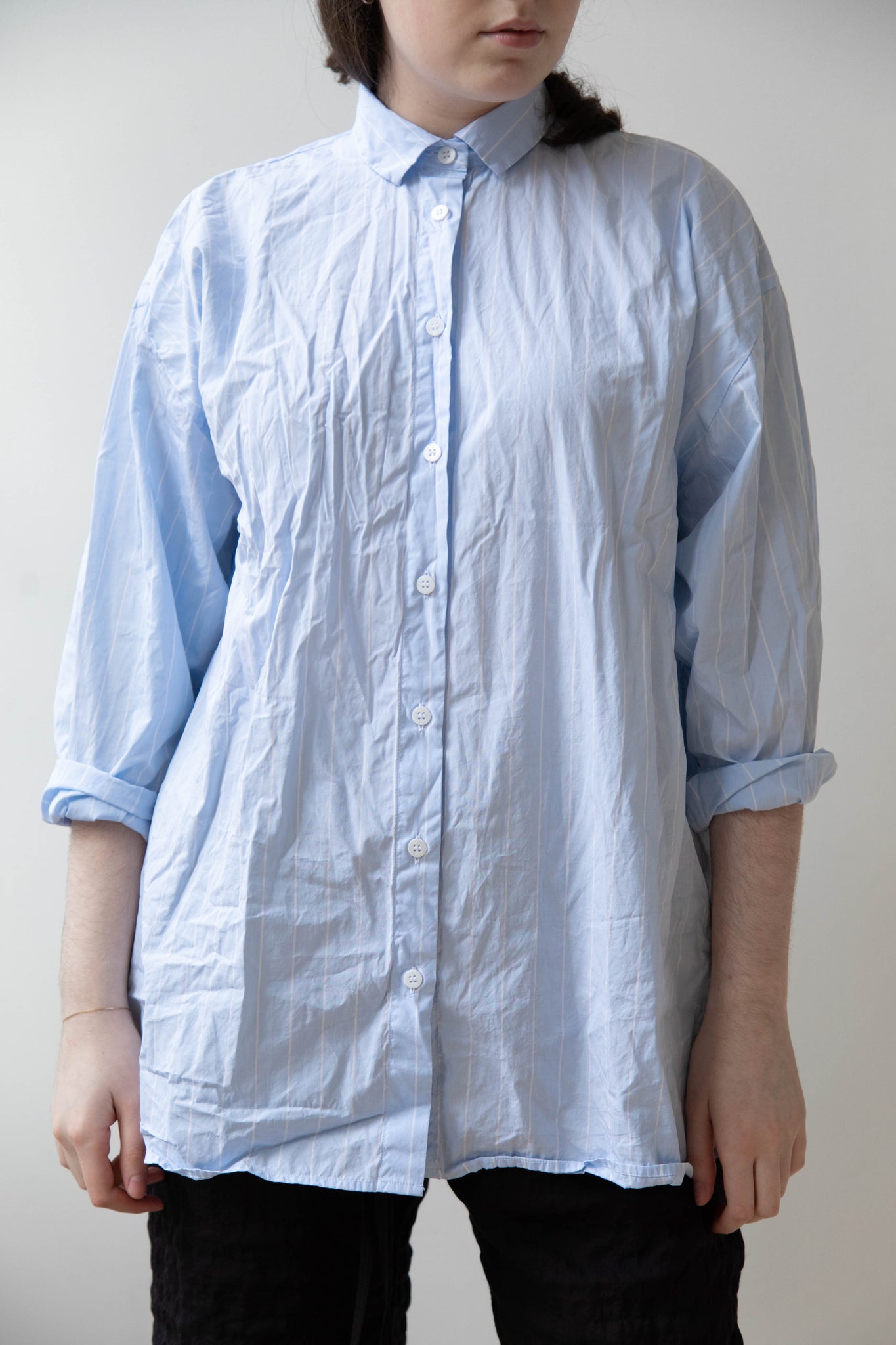 Bergfabel Long Overshirt in Light Blue Stripe