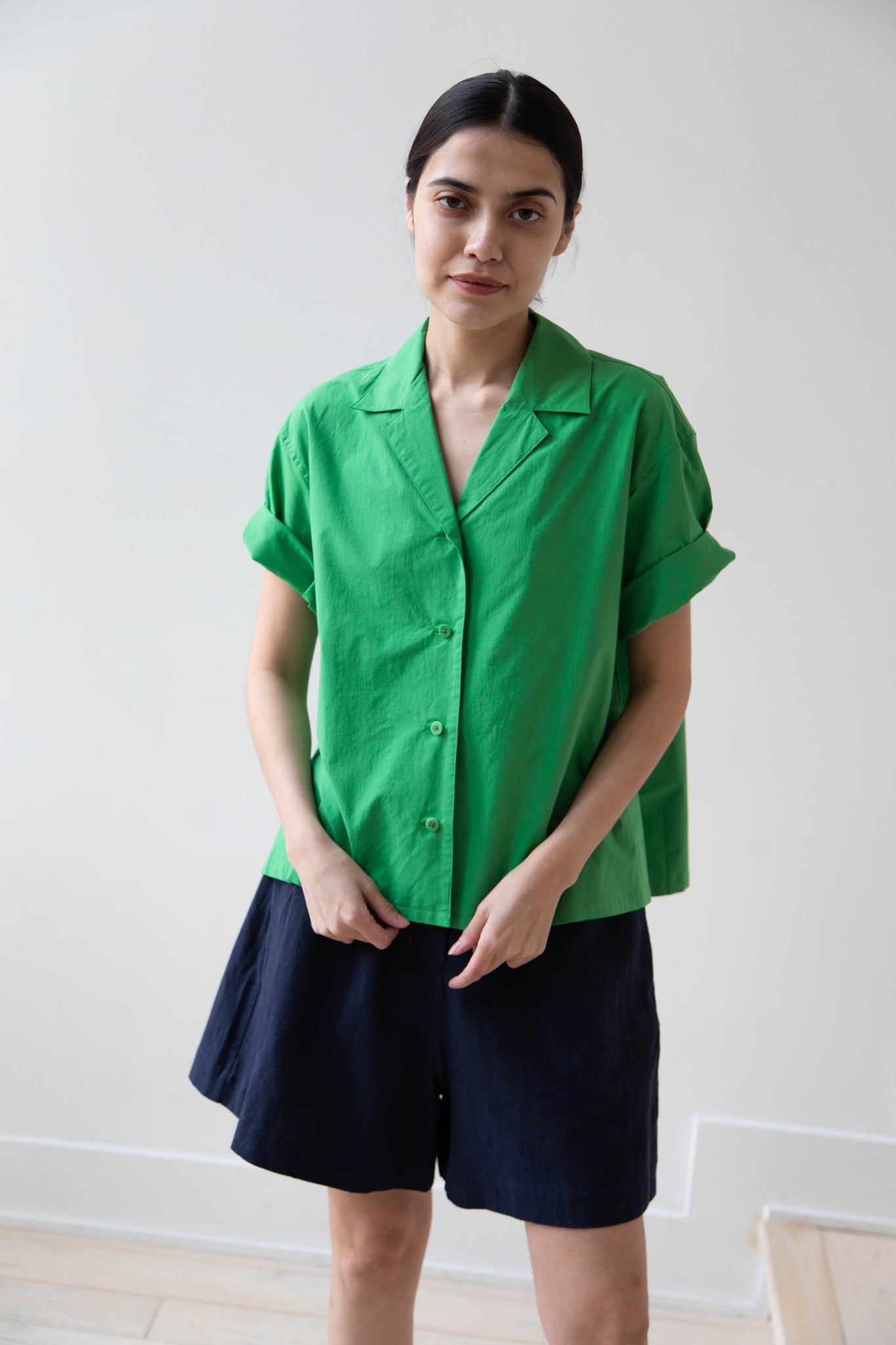 Sayaka Davis | Open Collar Shirt in Apple Green