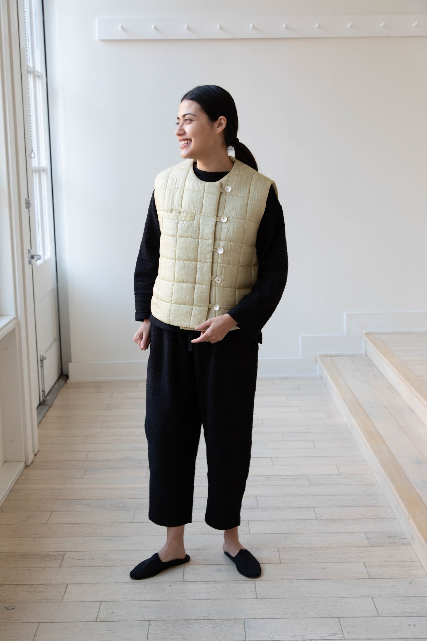 rennes — Anaak Ledha Quilted Vest in Sulphur Tussar Silk