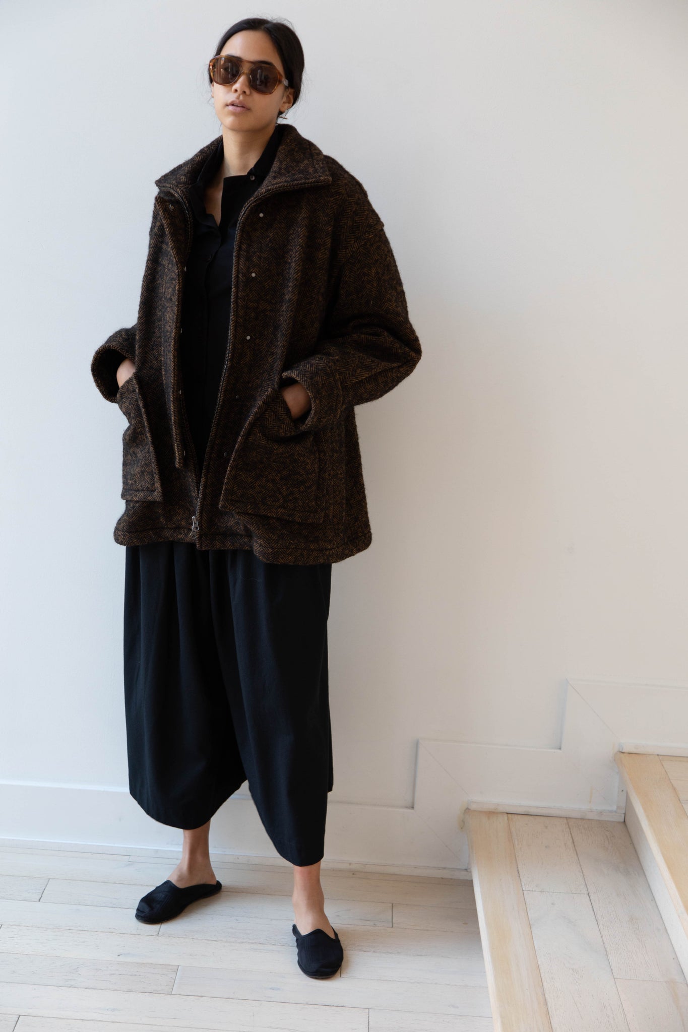 Sayaka Davis Zip-Up Jacket in Brown & Black