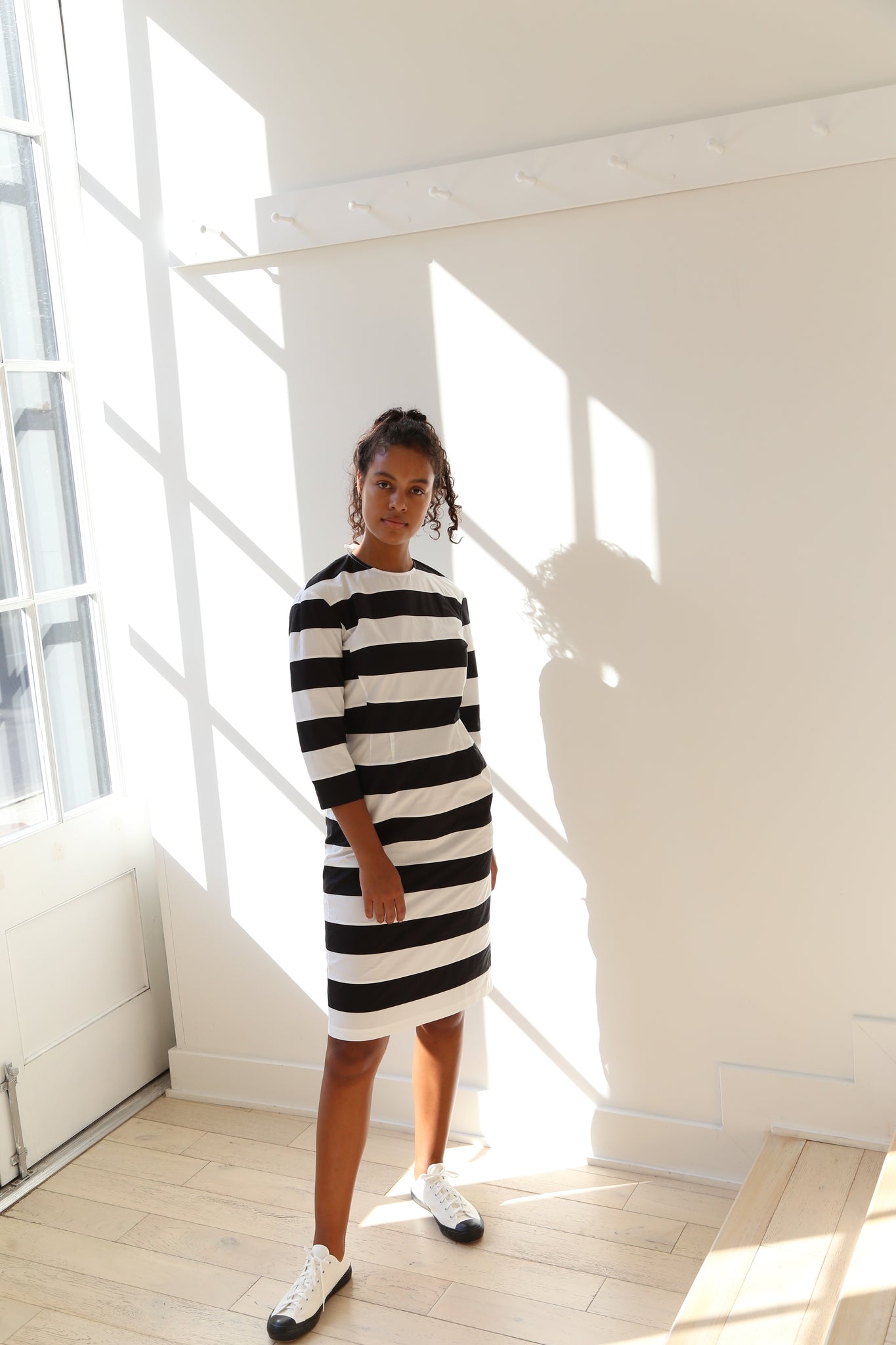 Nina Donis Stripe Dress in Black and White