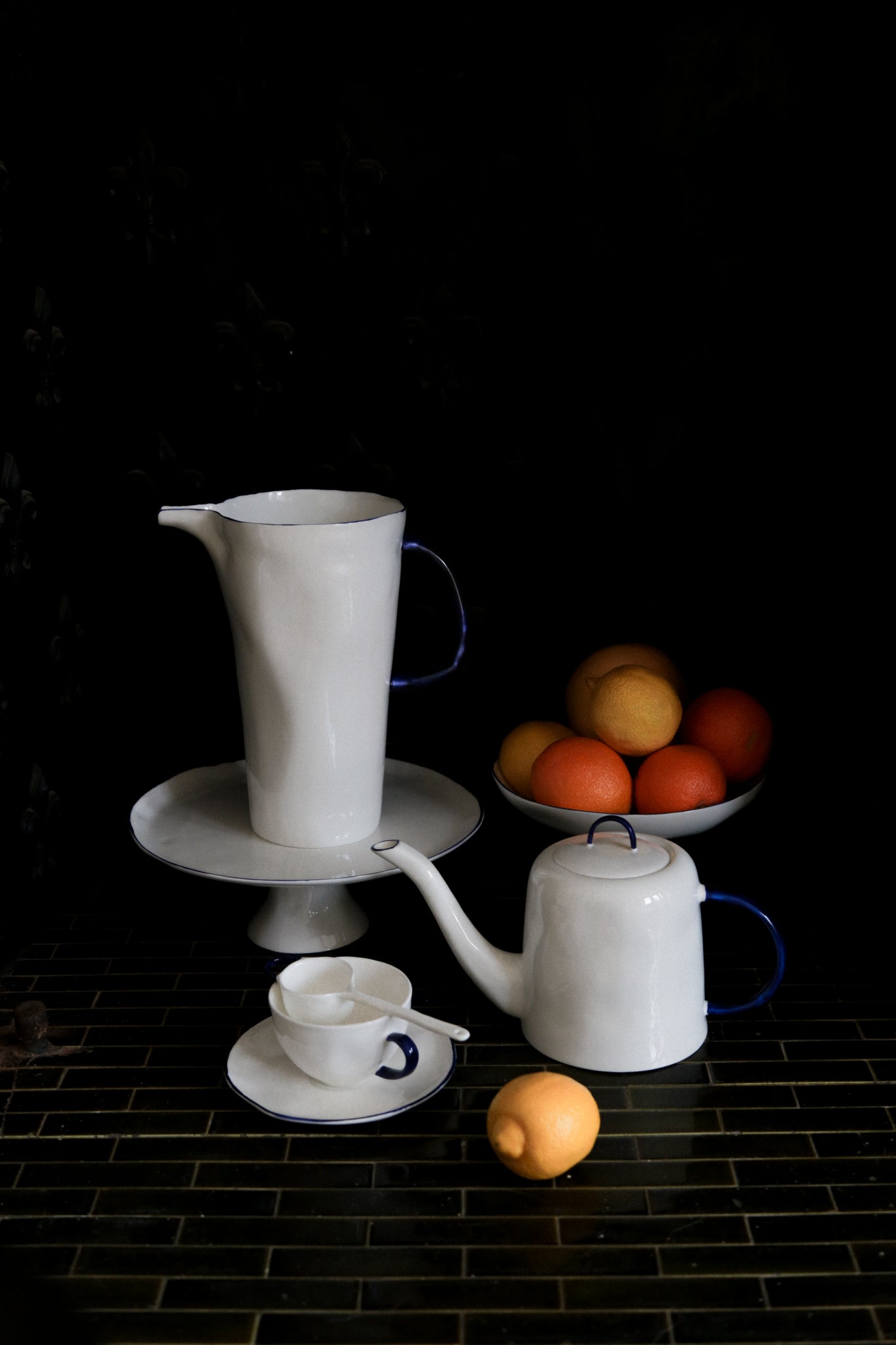 Feldspar Cup and Saucer in White and Cobalt