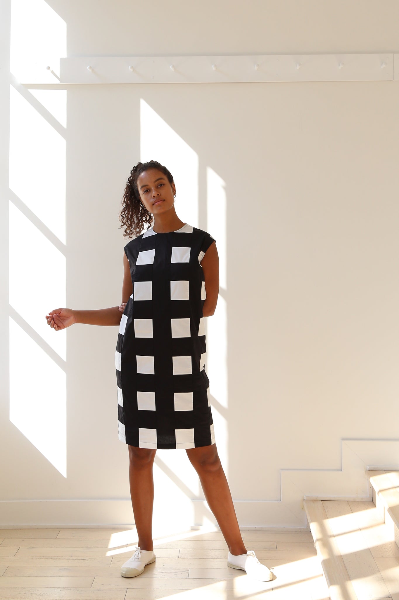 Nina Donis Shift Dress in Black and White Check