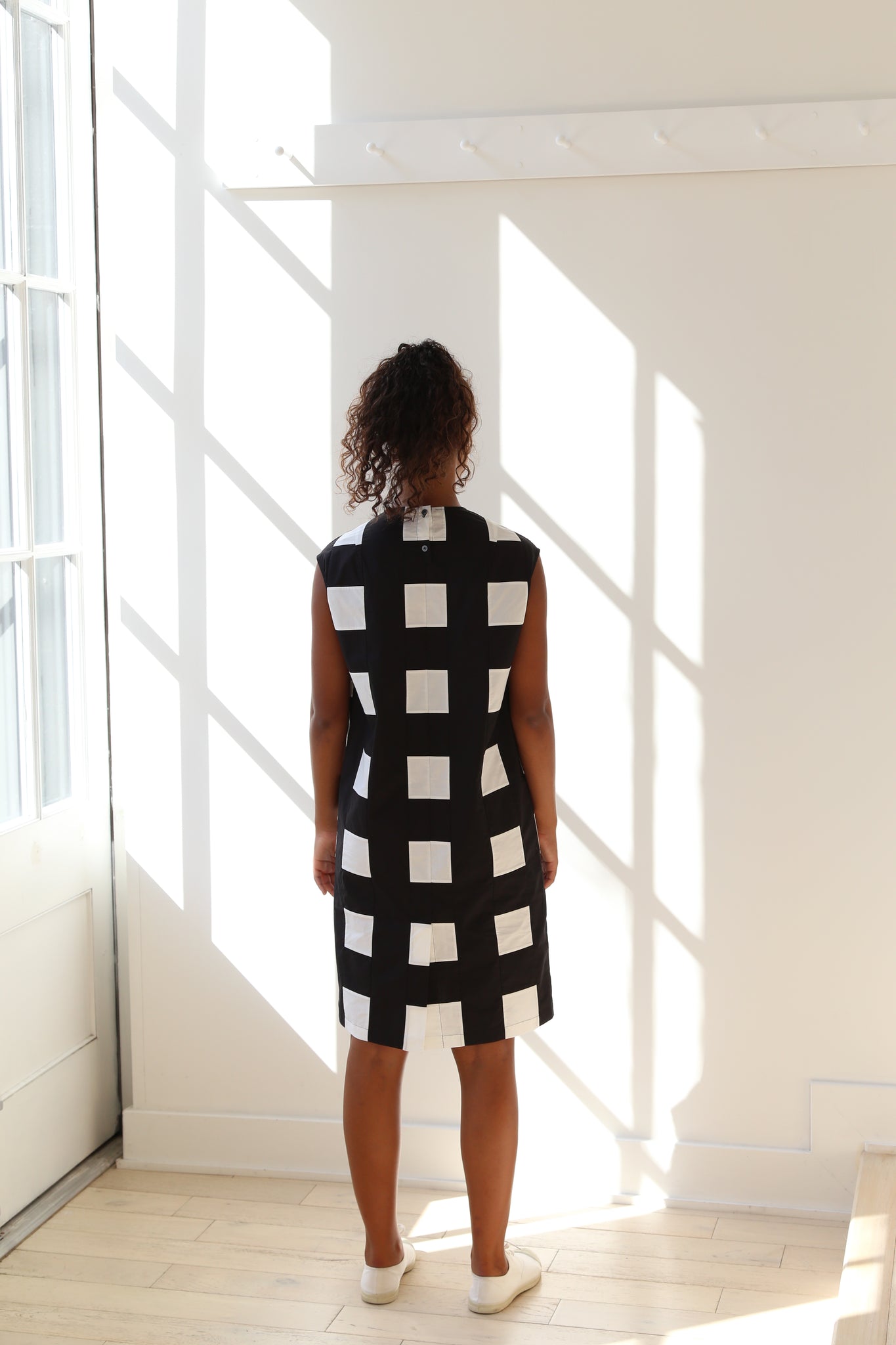 Nina Donis Shift Dress in Black and White Check